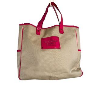 Victoria's Secret Pink Tan Tote Bag Shopper Purse 14"x12" EUC Vinyl Accents